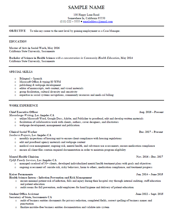 resume sample only